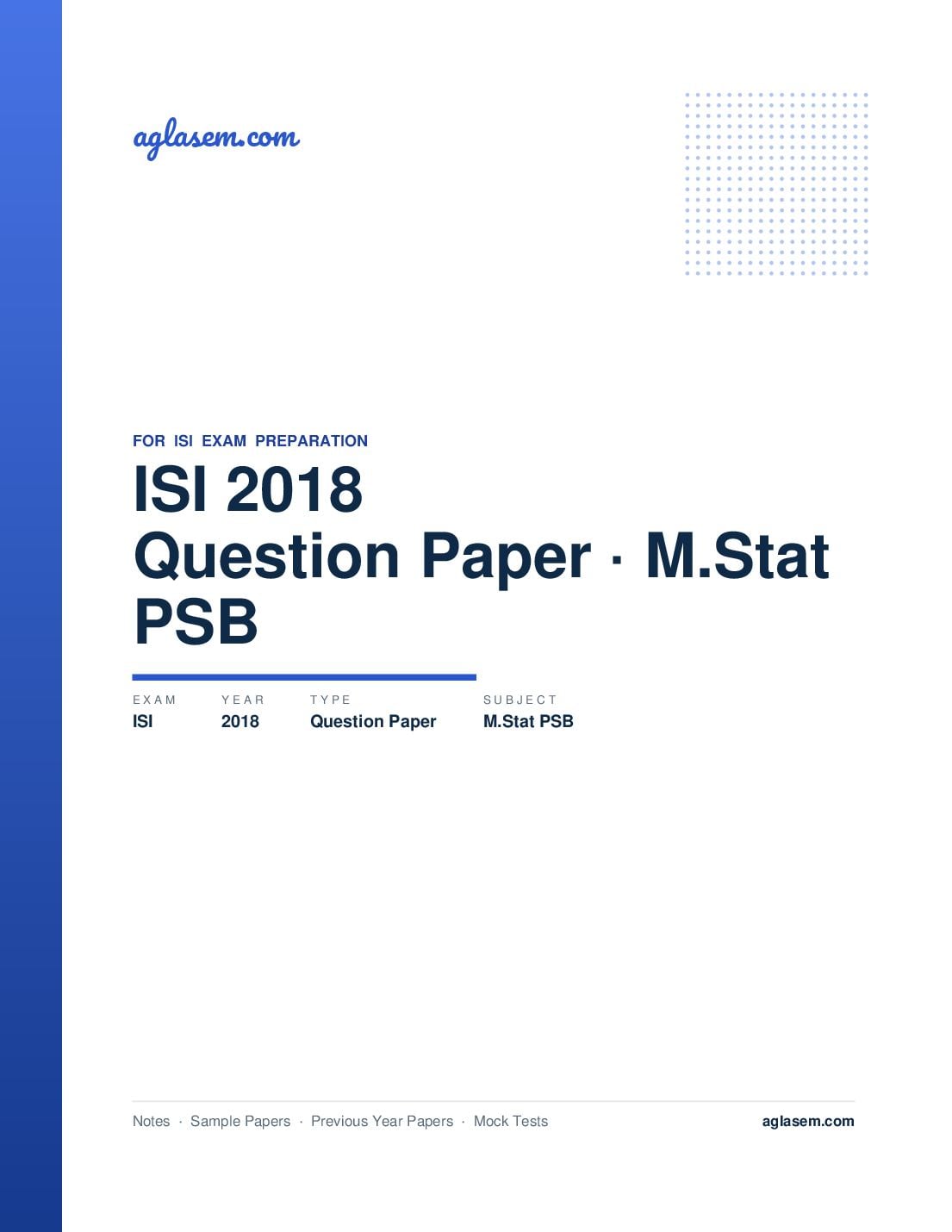 ISI Admission Test 2018 Question Paper M.Stat PSB - Page 1 of 3