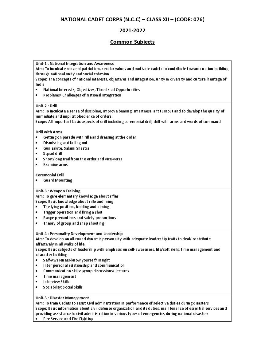 Cbse Class 12 Ncc Syllabus 2021 22 5986