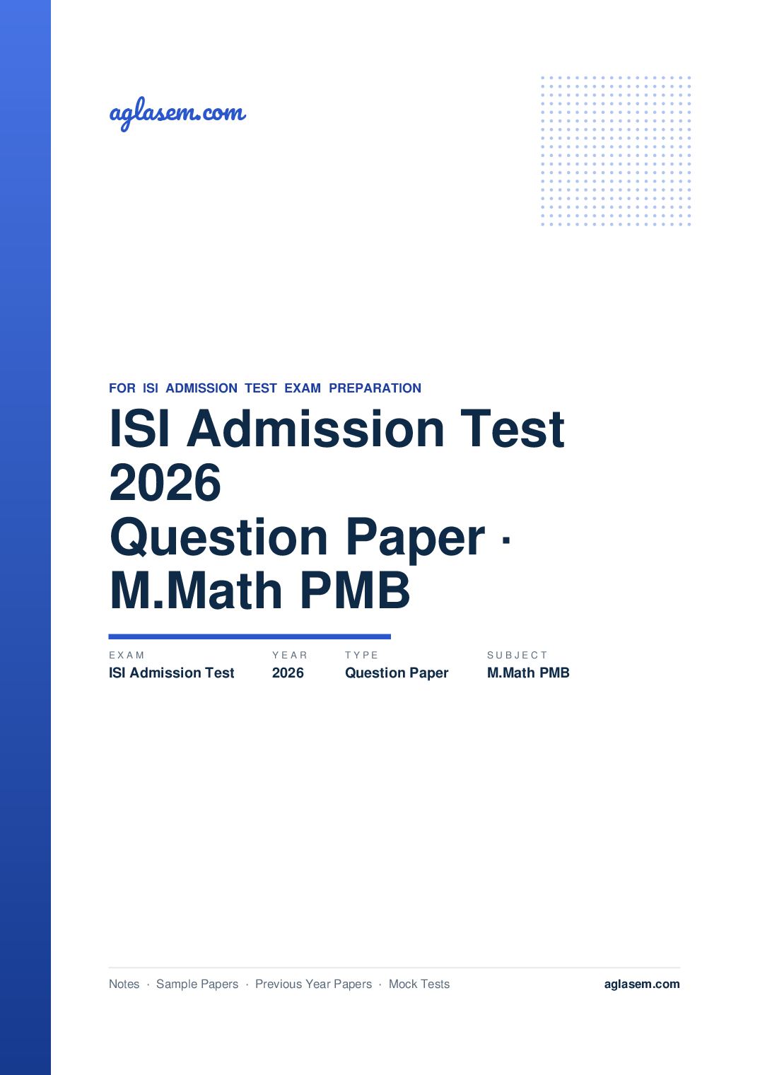ISI Admission Test 2026 Question Paper M.Math PMB - Page 1 of 3
