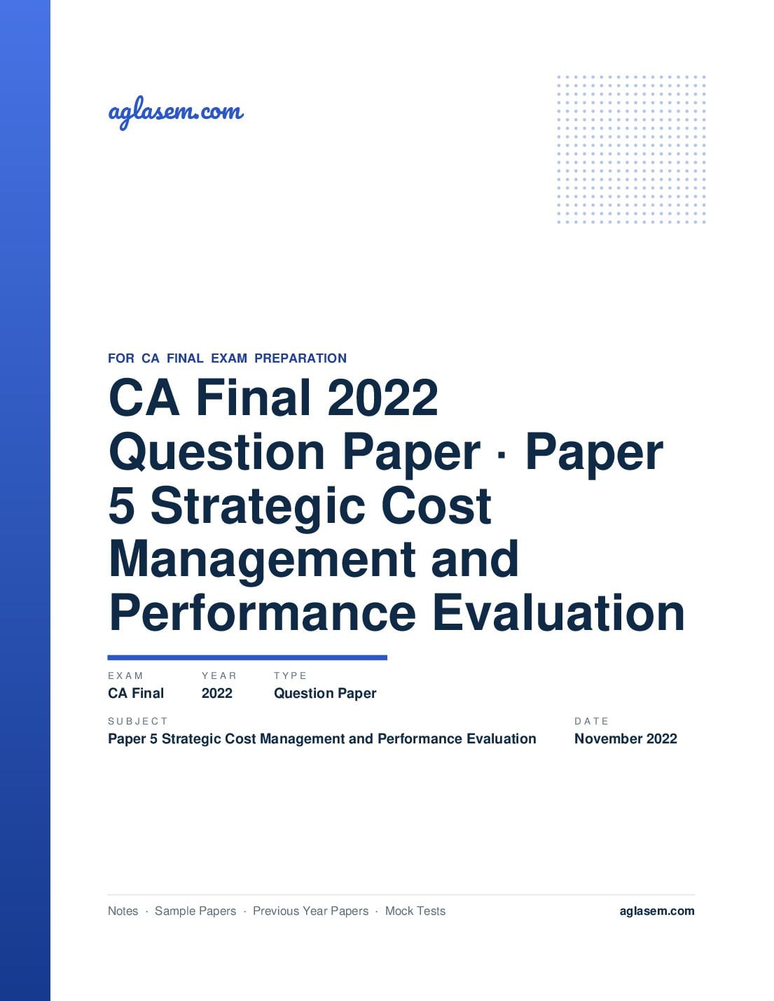 CA Final November 2022 Question Paper Paper 5 Strategic Cost Management and Performance Evaluation - Page 1 of 17