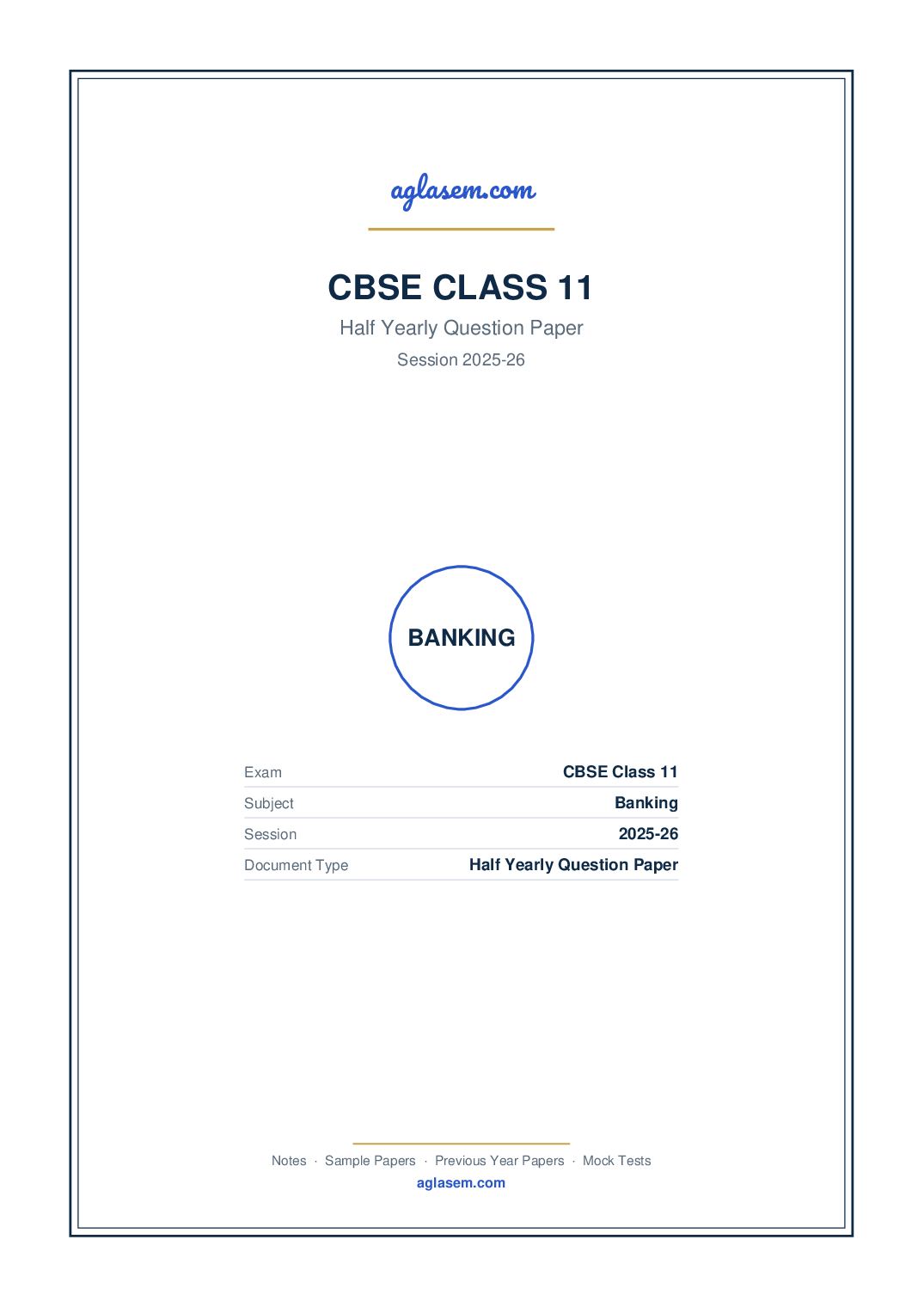 Class 11 Half Yearly Question Paper 2025-26 Banking - Page 1 of 5
