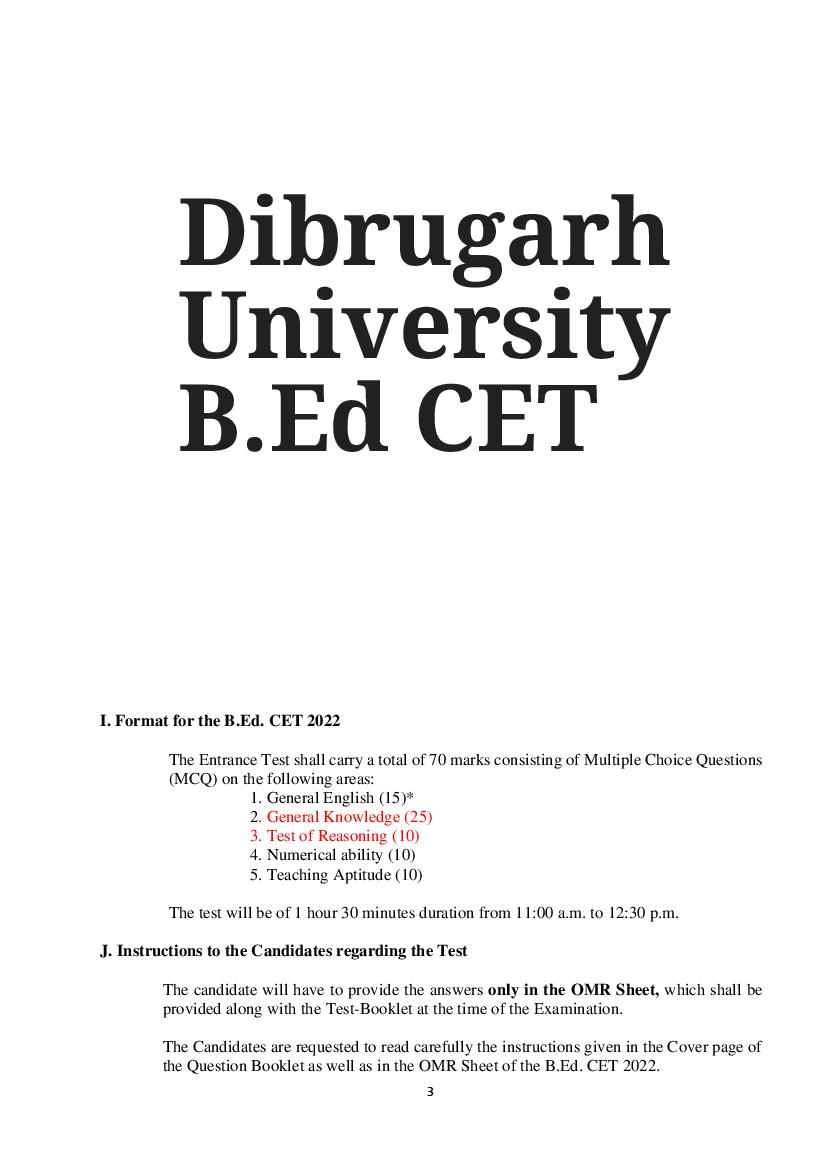 Dibrugarh B.Ed CET 2022 Syllabus - Page 1