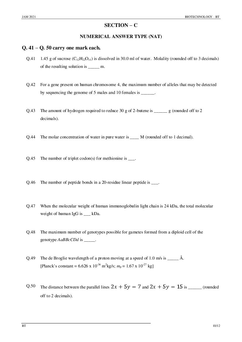 IIT JAM 2021 Question Papers PDF with Answer Keys (7 Papers)
