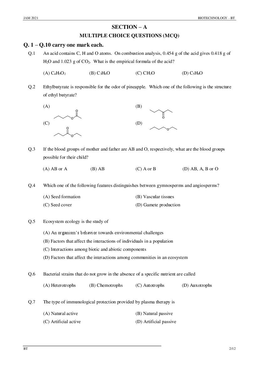 IIT JAM 2021 Question Papers PDF with Answer Keys (7 Papers)