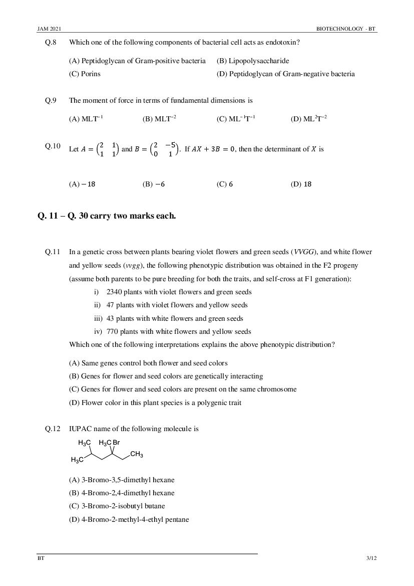 IIT JAM 2021 Question Papers PDF with Answer Keys (7 Papers)