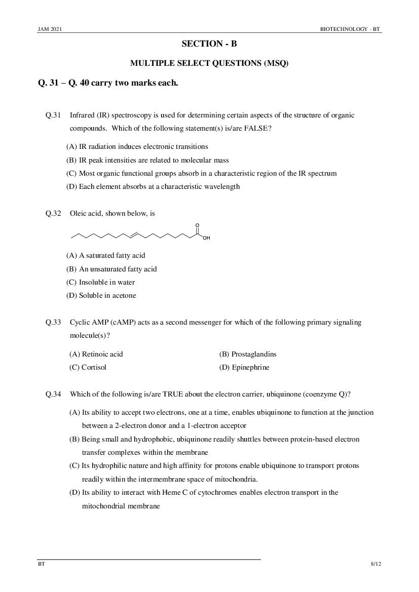 IIT JAM 2021 Question Papers PDF with Answer Keys (7 Papers)