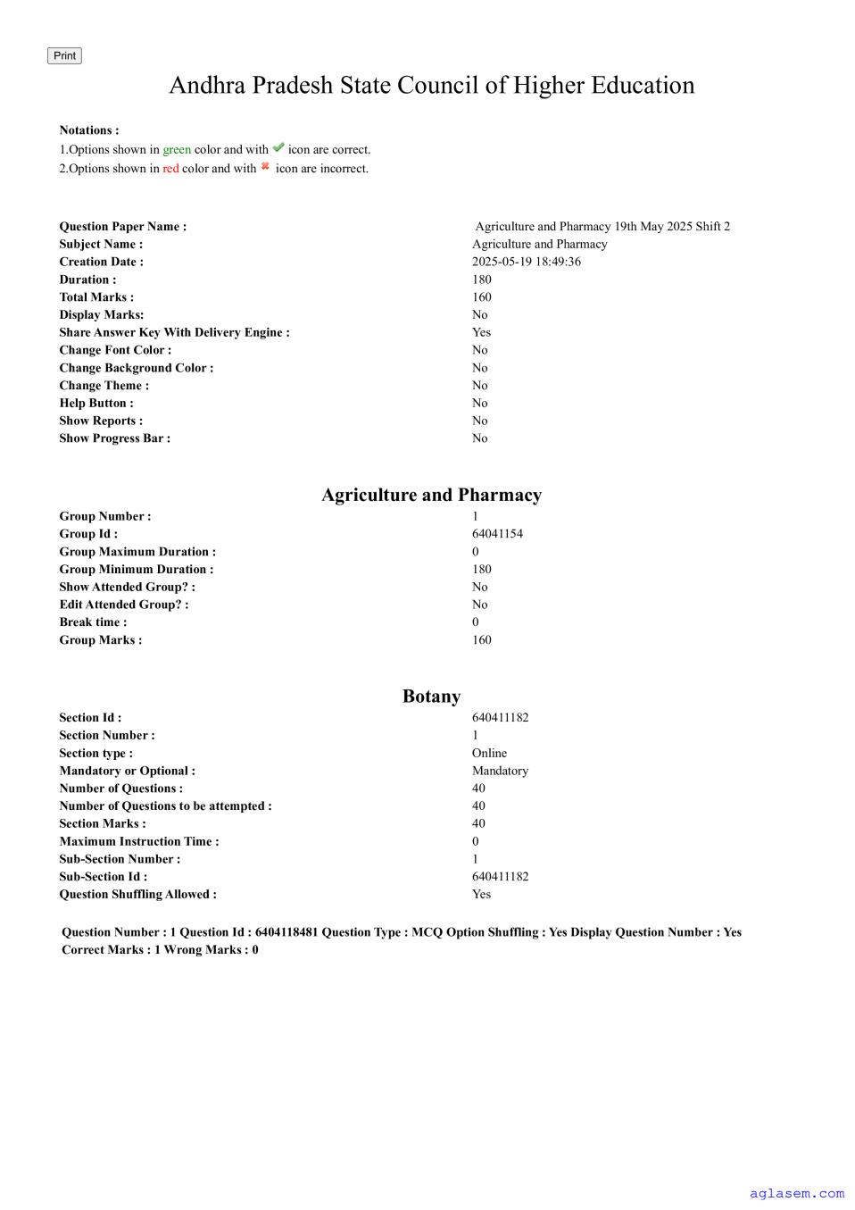 AP EAPCET 2025 Question Paper with Answer Key Agriculture and Pharmacy 19 May 2025 Shift 2 - Page 1 of 88