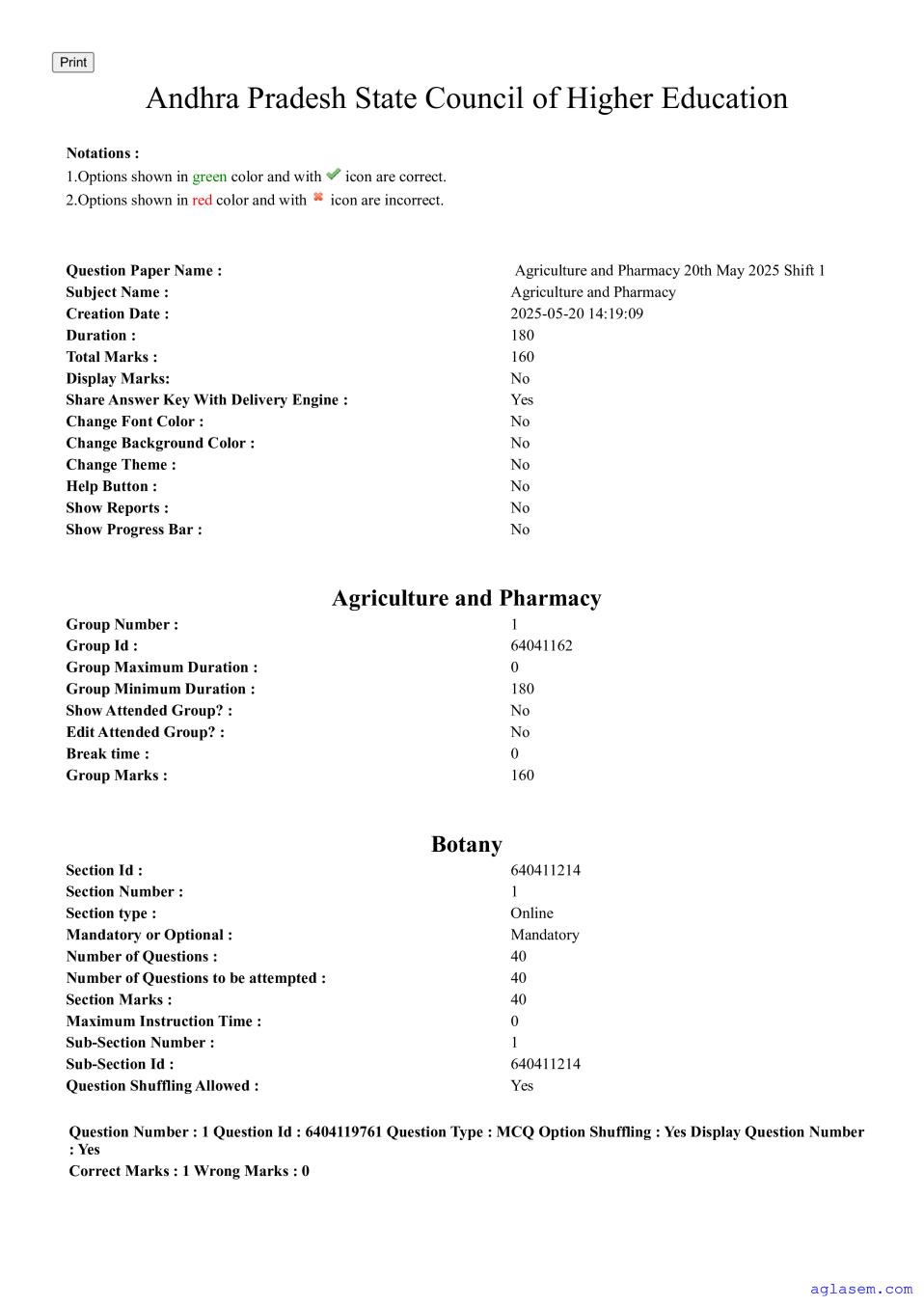 AP EAPCET 2025 Question Paper with Answer Key Agriculture and Pharmacy 20 May 2025 Shift 1 - Page 1 of 86