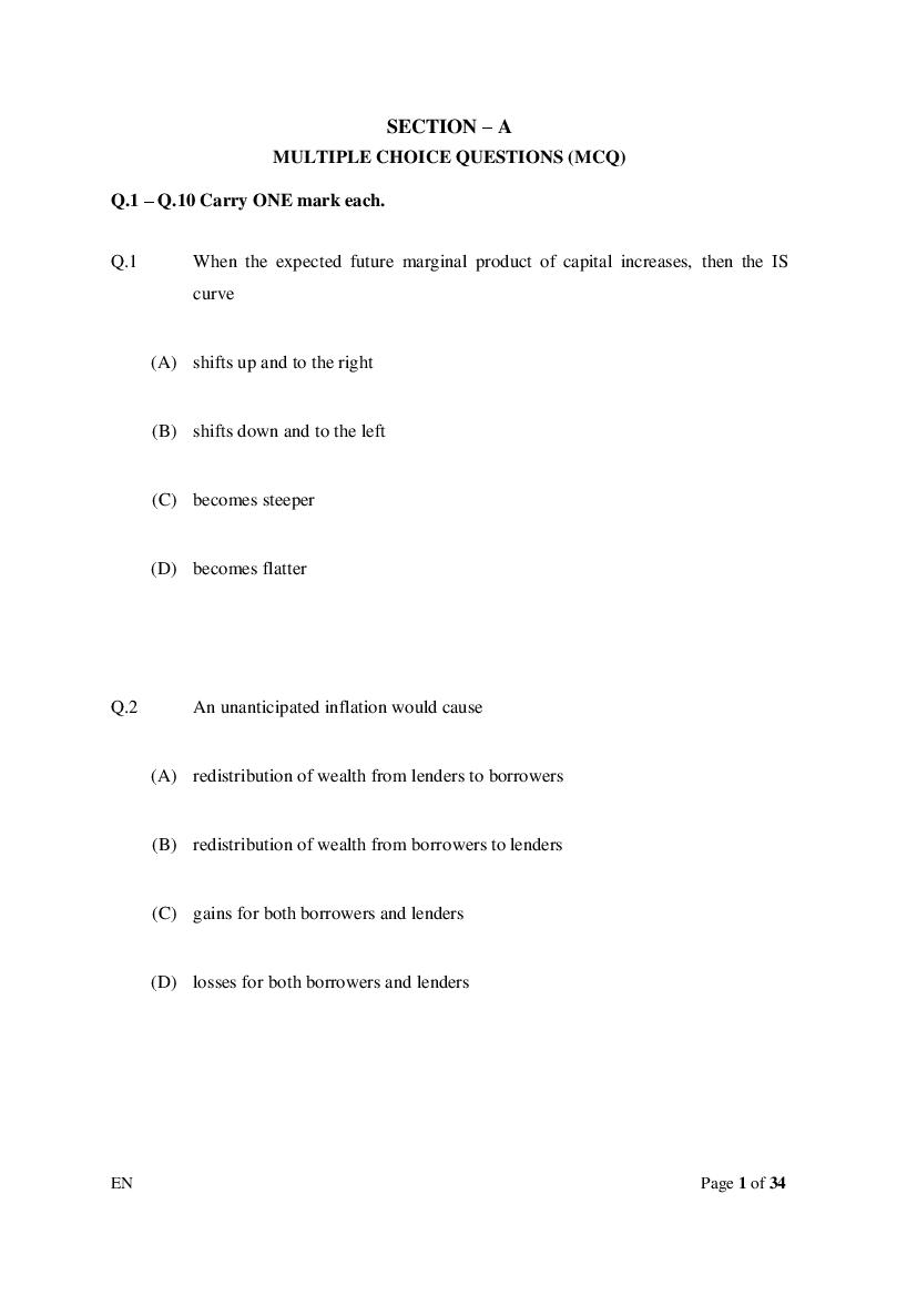 JAM 2021 Question Paper Economics (EN) - Page 1