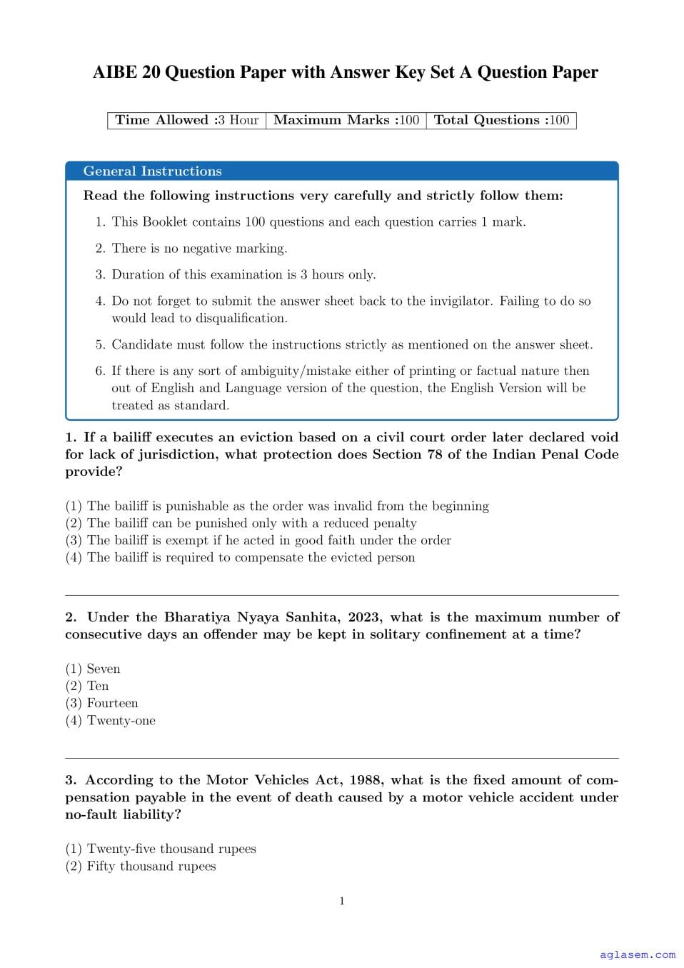 AIBE 20 Question Paper - Page 1 of 25