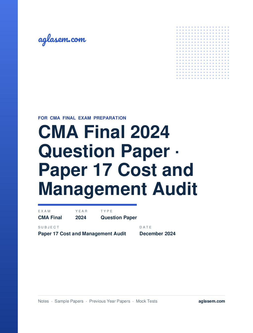 CMA Final December 2024 Question Paper Paper 17 Cost and Management Audit - Page 1 of 8