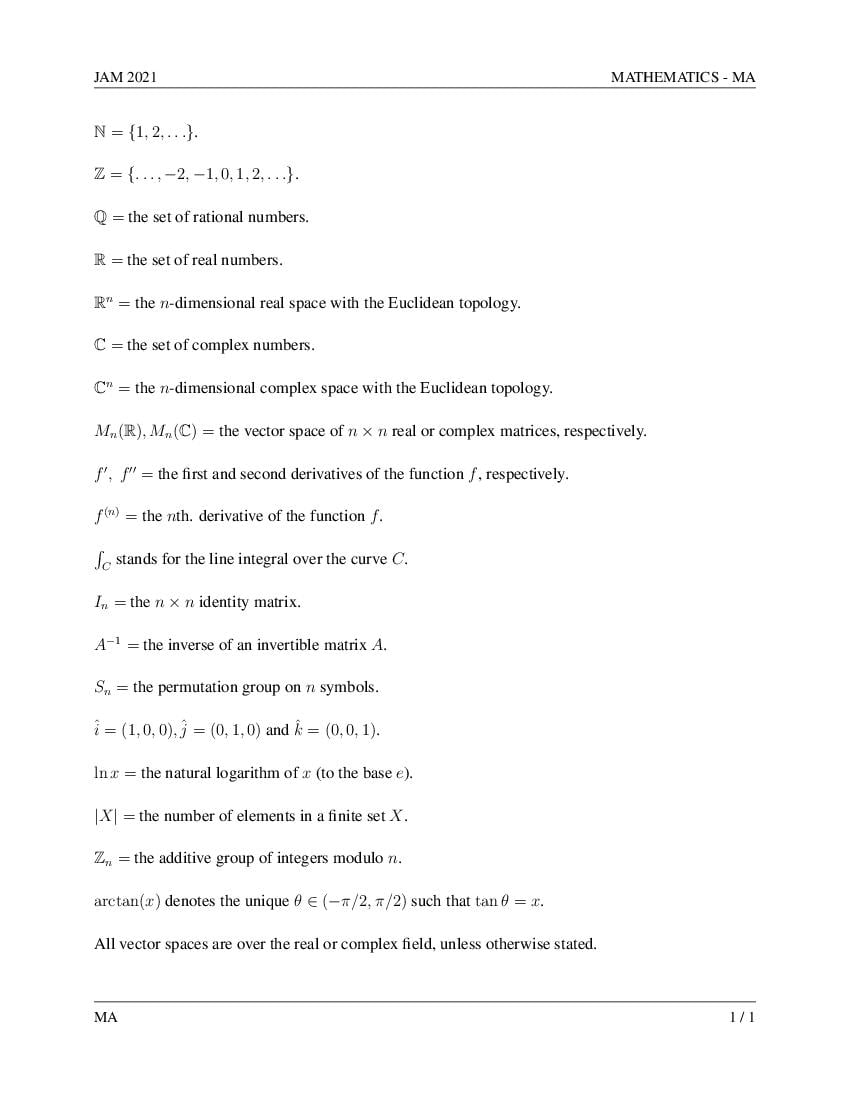 JAM 2021 Question Paper Mathematics (MA) - Page 1