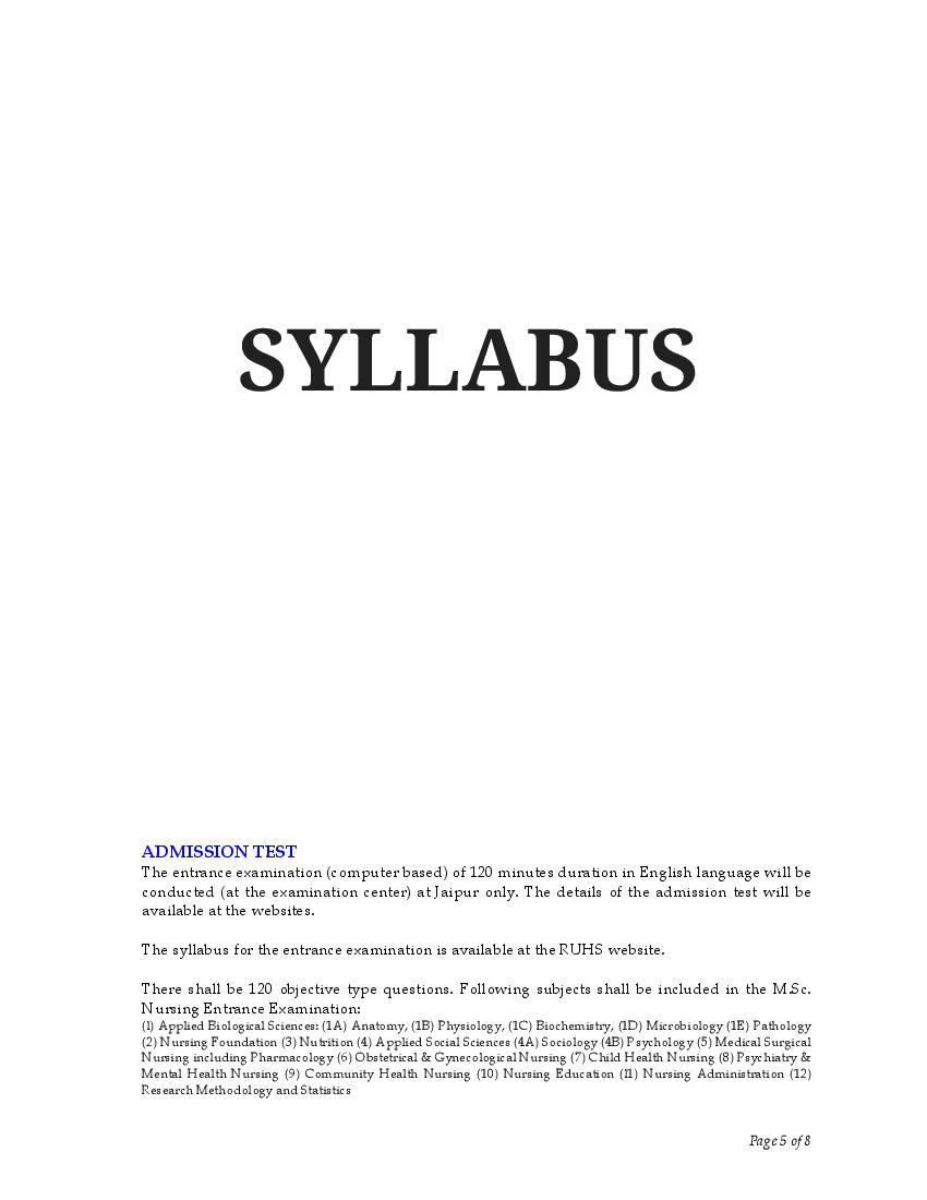 RUHS M.Sc Nursing 2022 Syllabus - Page 1