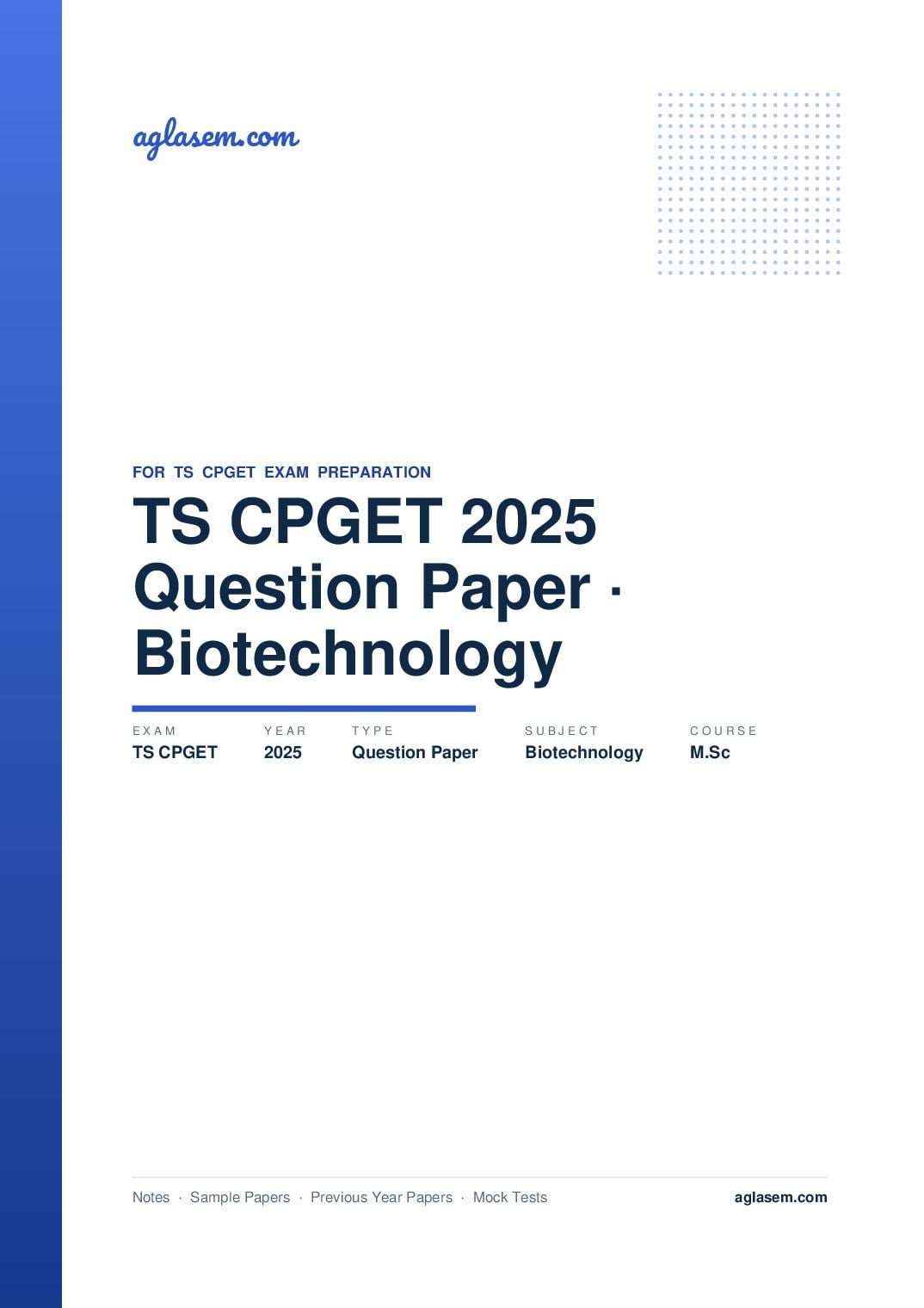 TS CPGET 2025 Question Paper M.Sc Biotechnology - Page 1 of 44