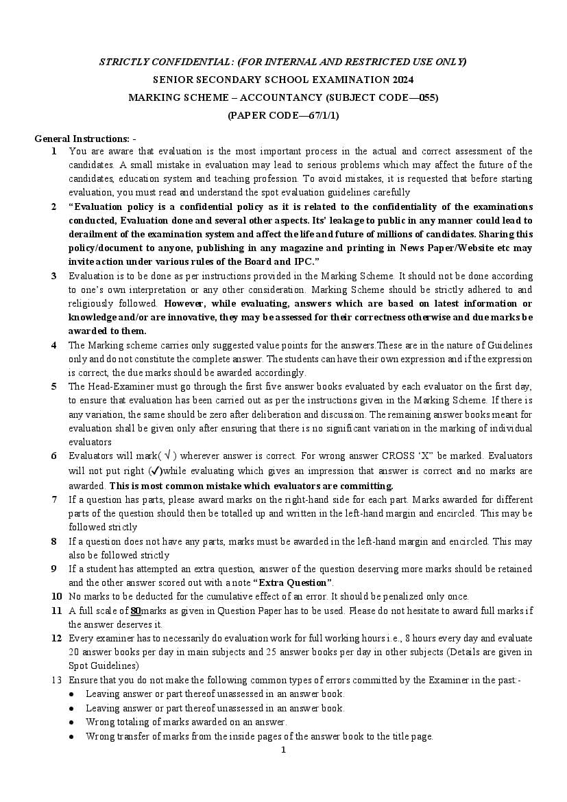 CBSE Class 12 Question Paper 2024 Solution Accountancy - Page 1