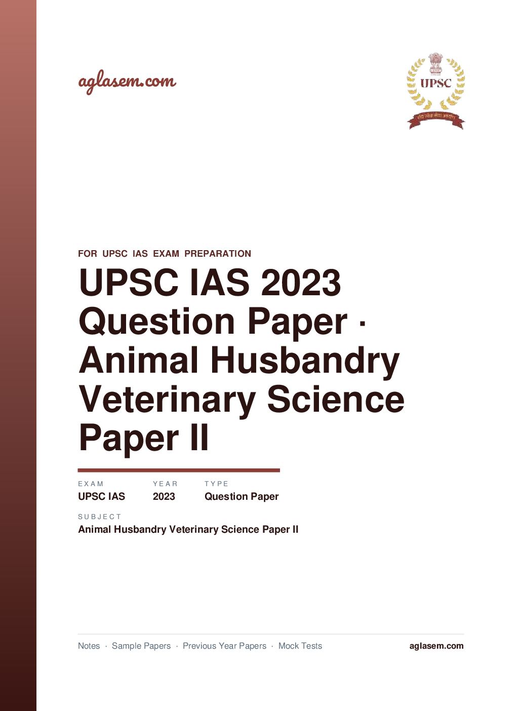 UPSC IAS 2023 Question Paper for Animal Husbandry and Veterinary Science Paper II - Page 1 of 5