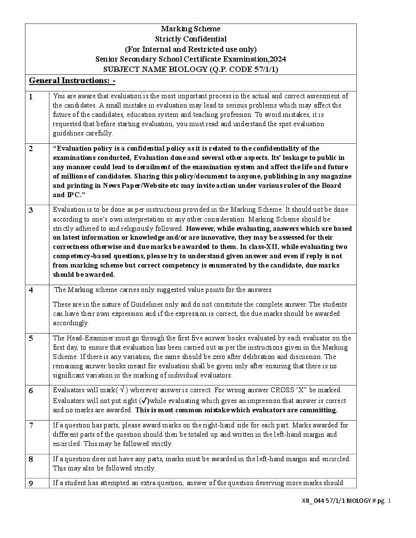 CBSE Class 12 Question Paper 2024 Solution Biology - Page 1