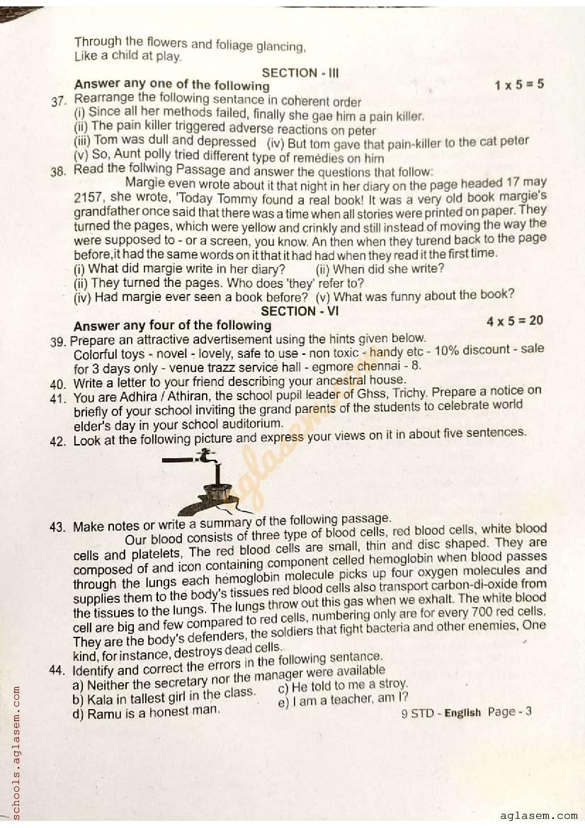 TN 9th English Half Yearly Question Paper 2023 (PDF)