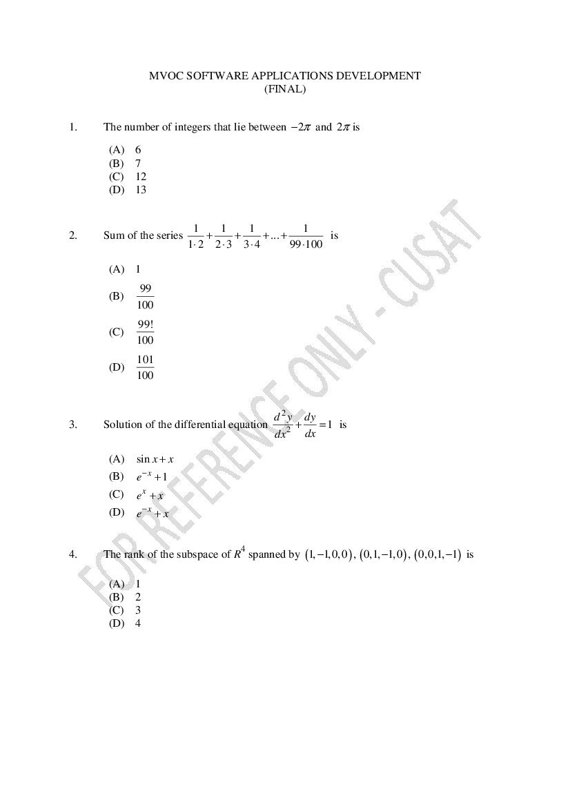 CUSAT CAT 2023 Question Paper Mvoc Software Applications Development - Page 1