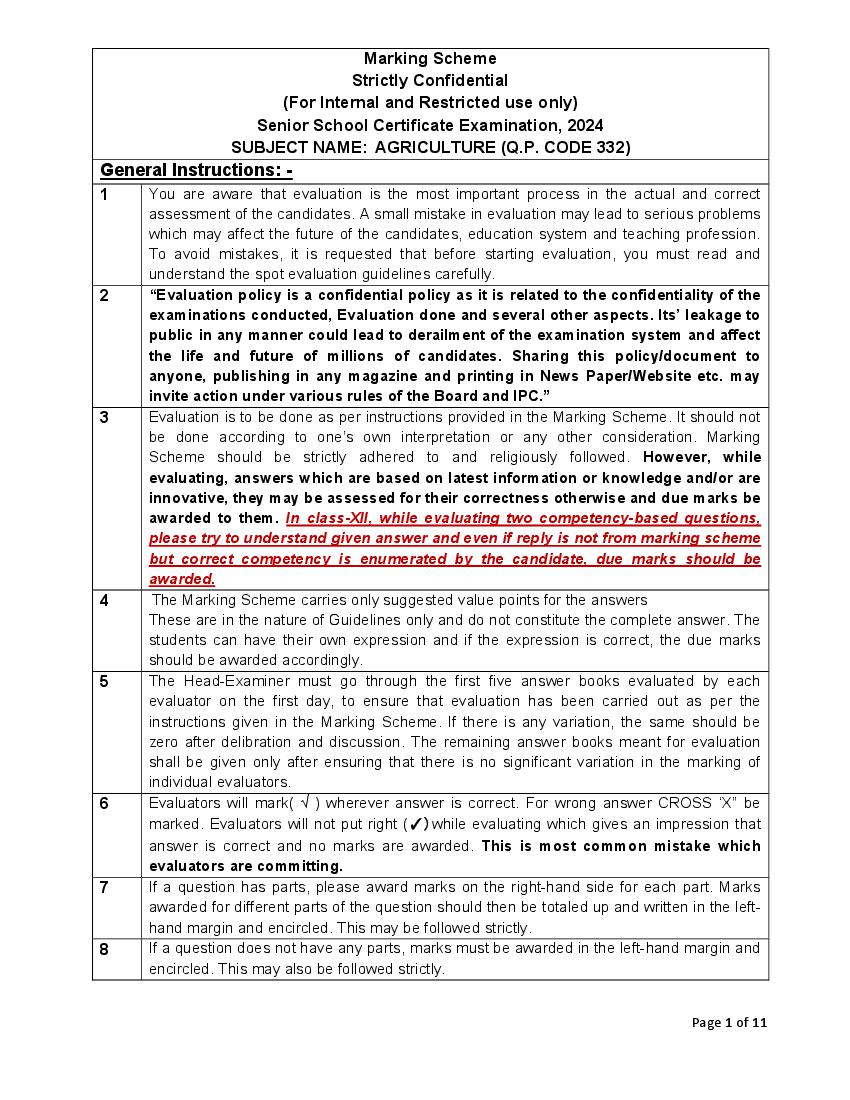 CBSE Class 12 Question Paper 2024 Solution Agriculture - Page 1
