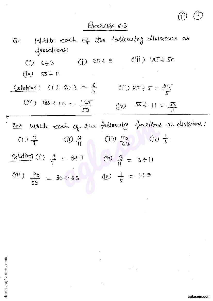 RD Sharma Solutions Class 6 Maths Chapter 6 Fractions Exercise 6.3 - Page 1