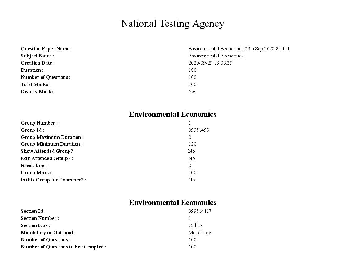 SWAYAM 2020 Question Paper Environmental Economics