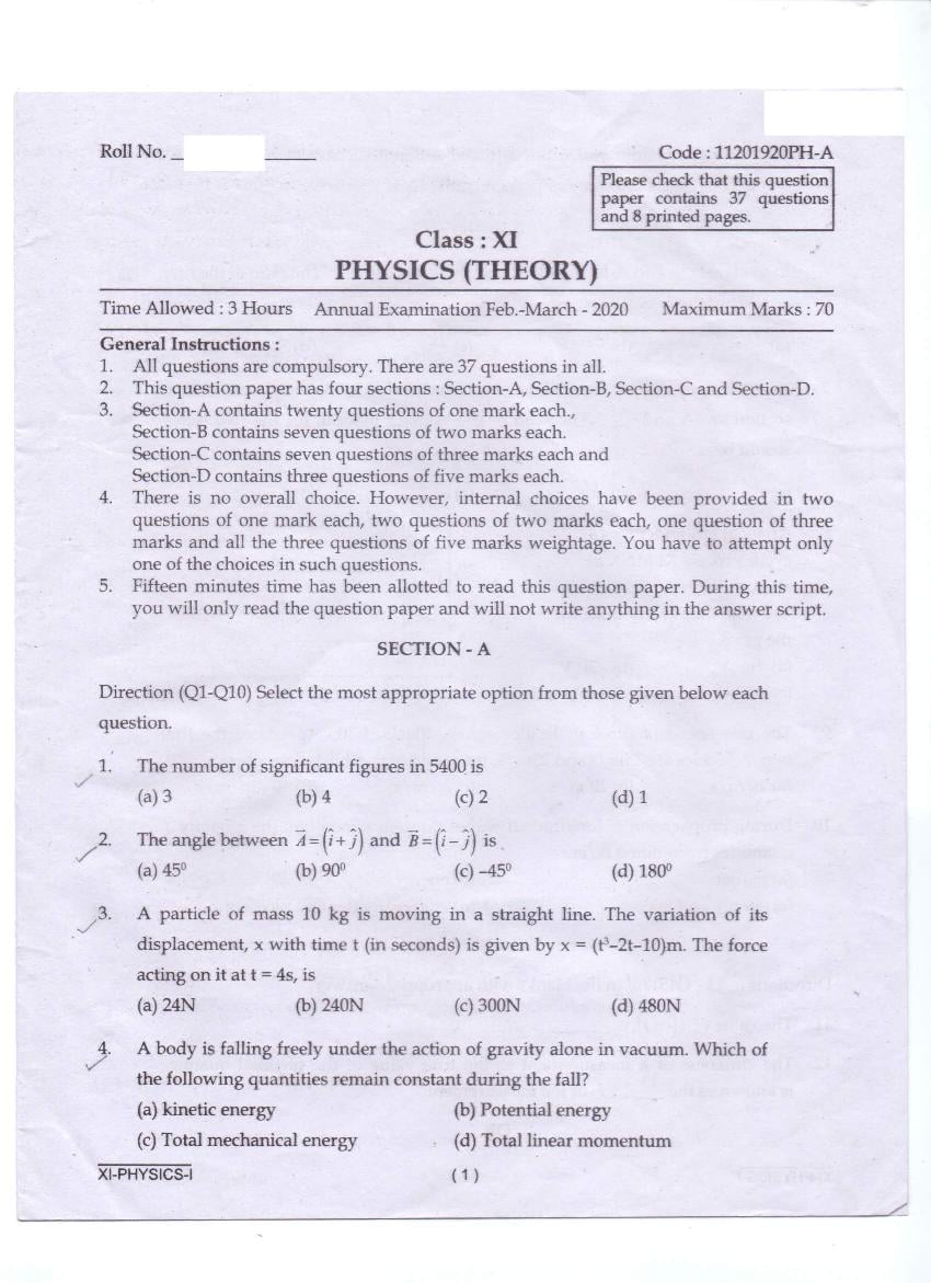 case study based questions of class 11 physics