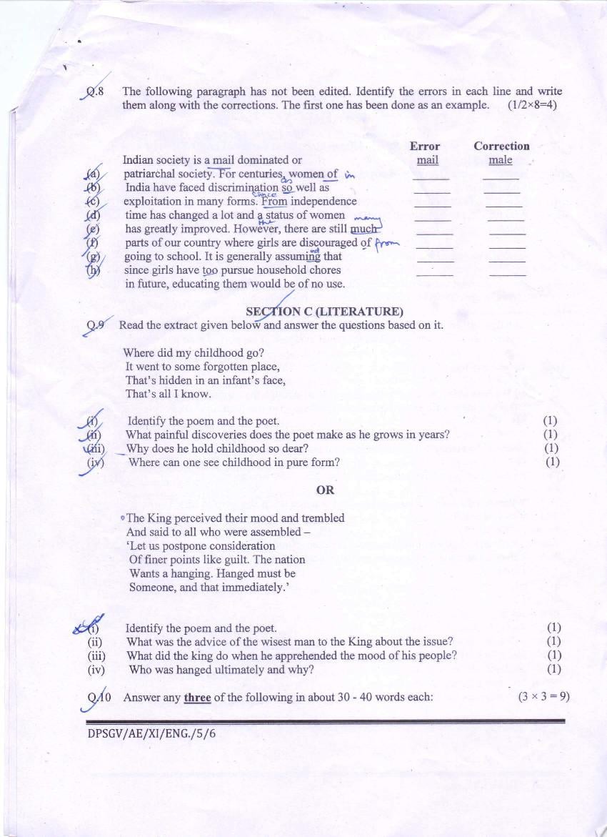 sample question paper for class 11 cbse physical education