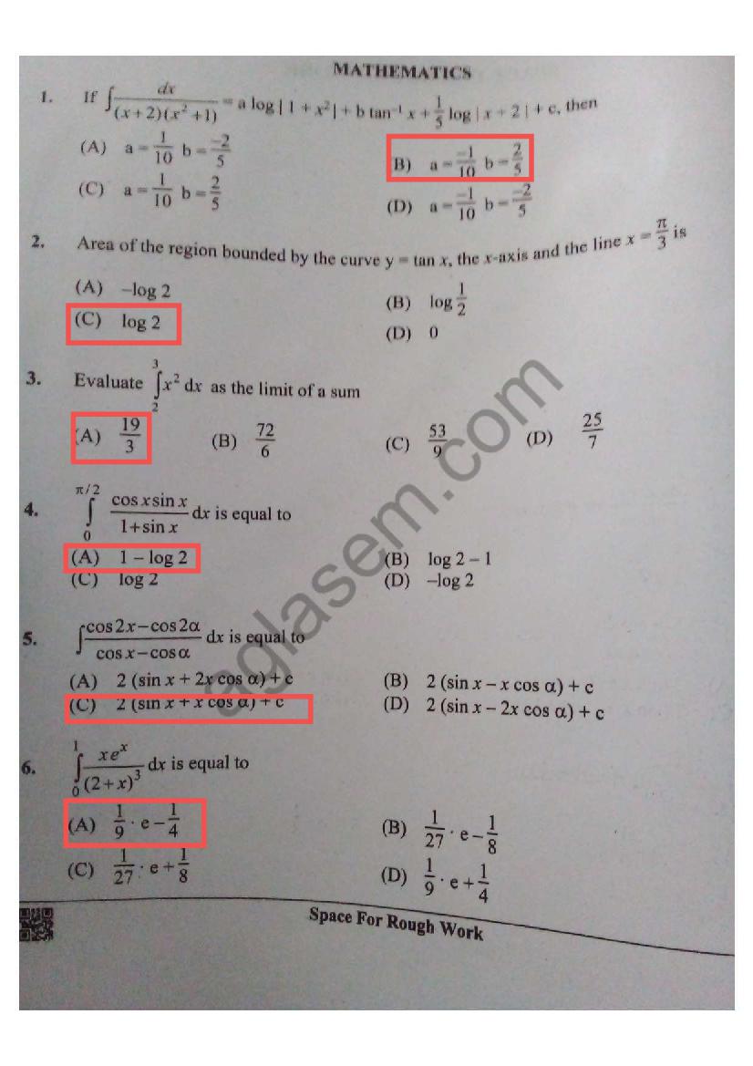 KCET 2022 Mathematics Answer Key (Out) Download for A, B, C, D (1, 2, 3, 4)
