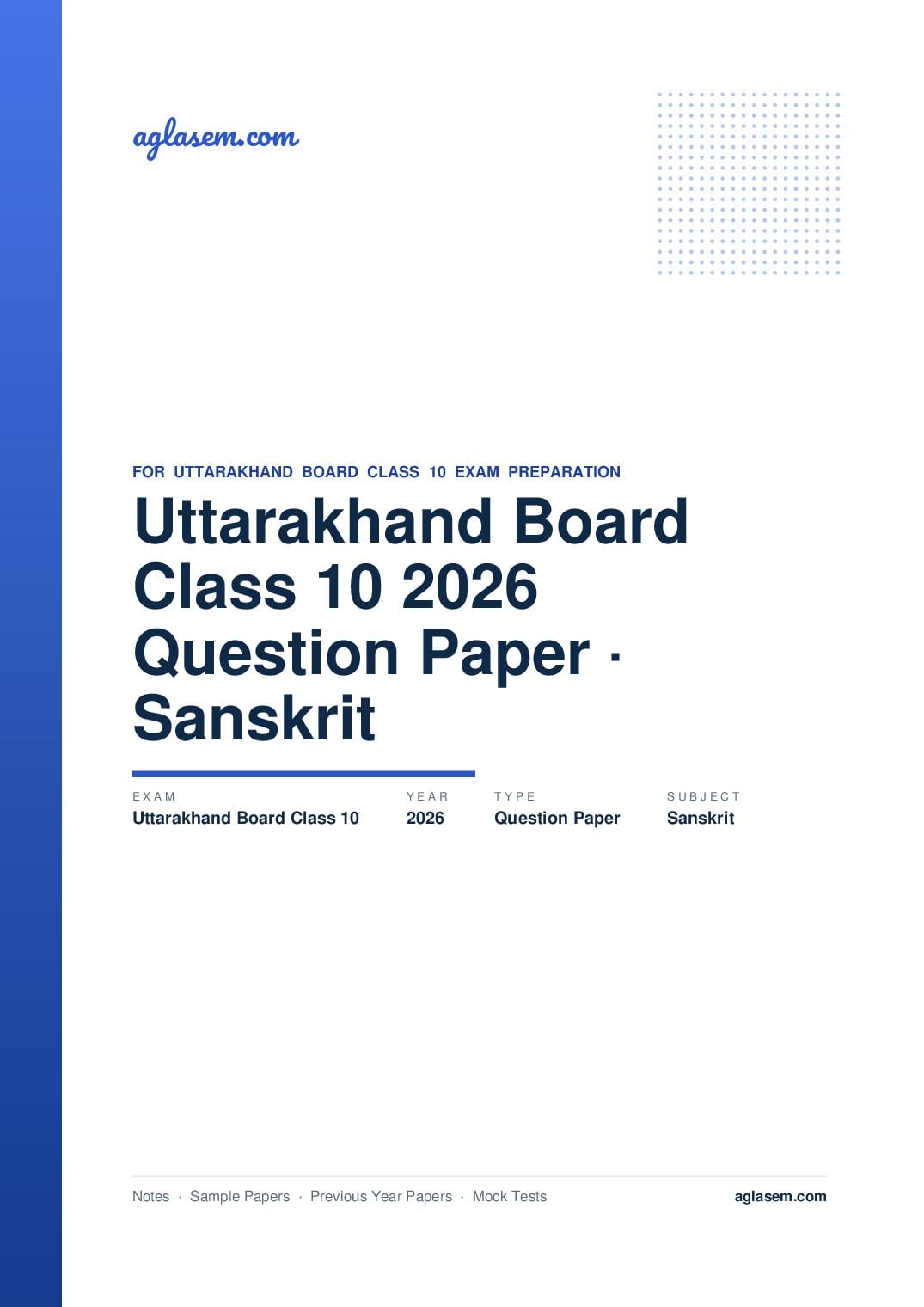 Uttarakhand Board Class 10 Question Paper 2026 For Sanskrit - Page 1 of 9