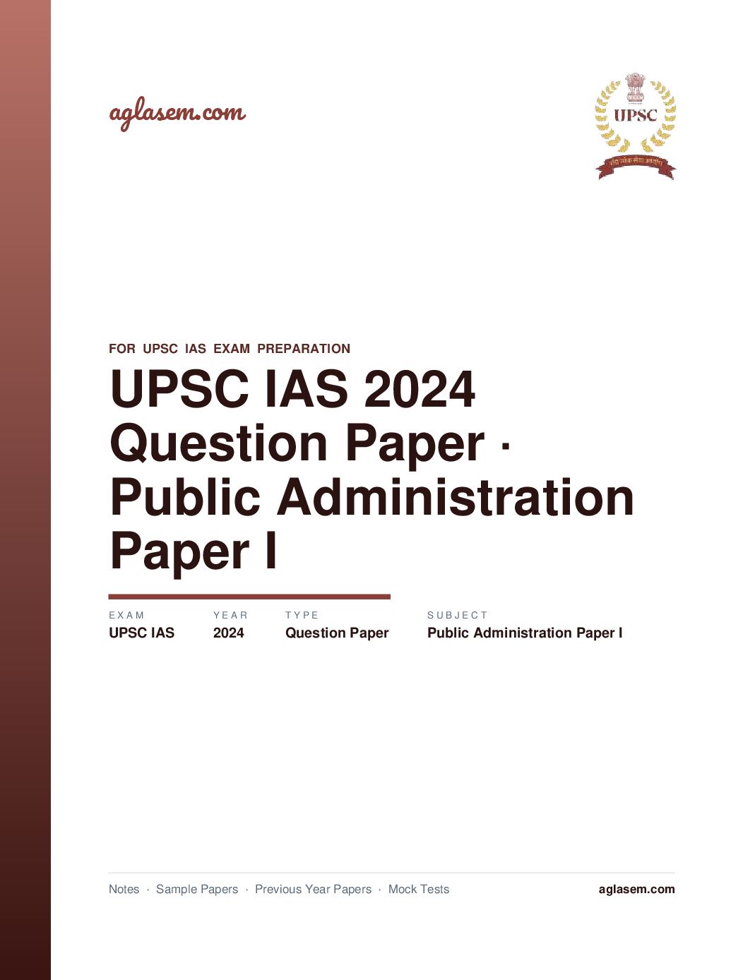 UPSC IAS 2024 Question Paper for Public Administration Paper I - Page 1 of 7