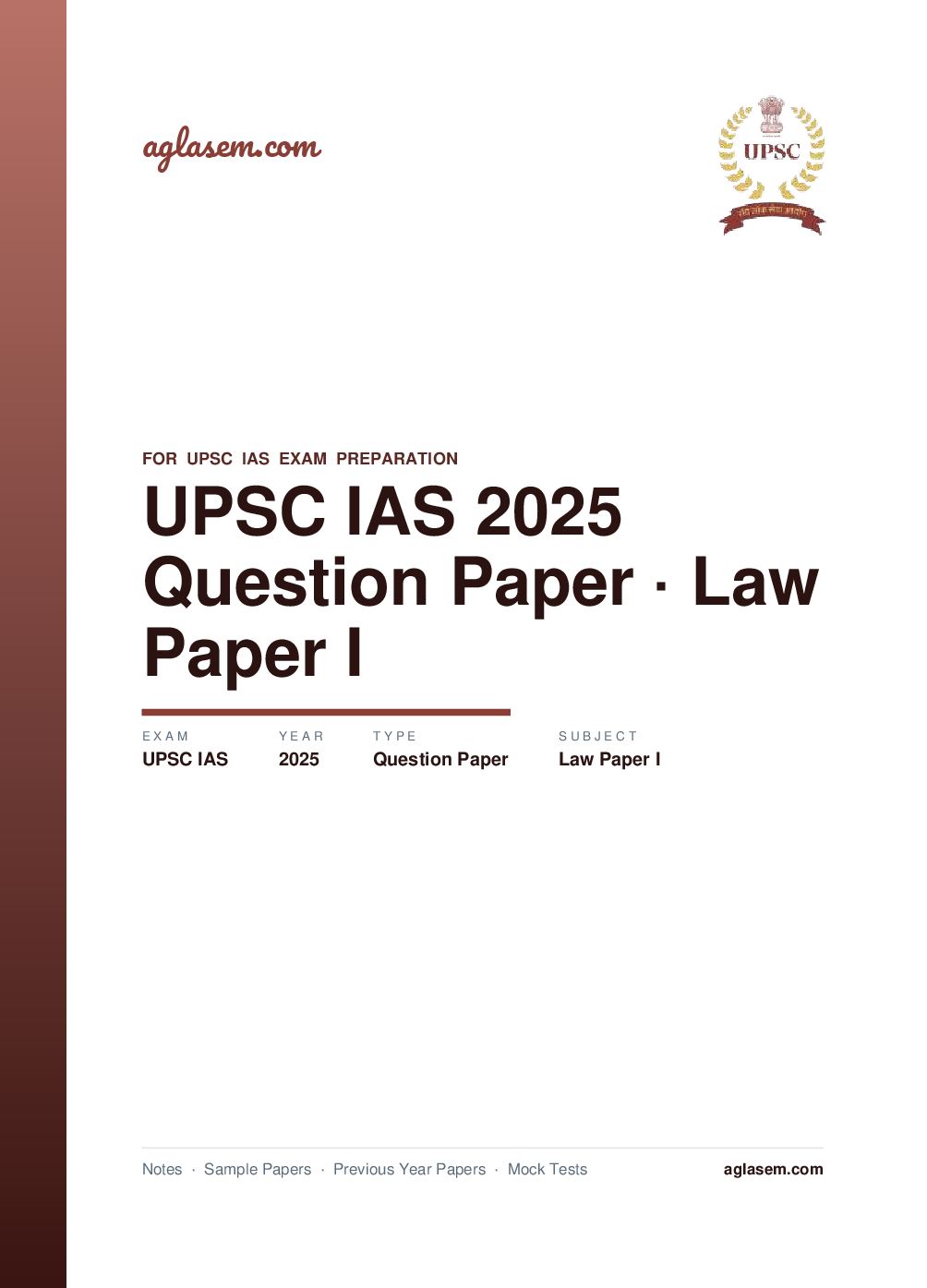 UPSC IAS 2025 Question Paper for Law Paper I - Page 1 of 9