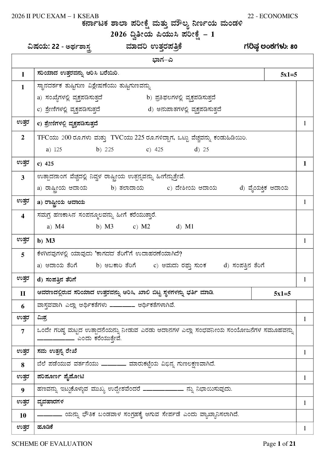 Karnataka 2nd PUC Question Paper 2026 Answer Key Economics - Page 1 of 21