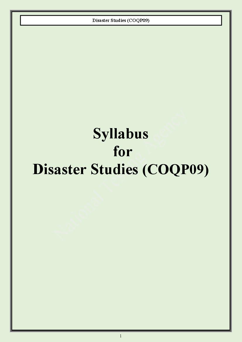 CUET PG 2024 Syllabus Disaster Studies - Page 1