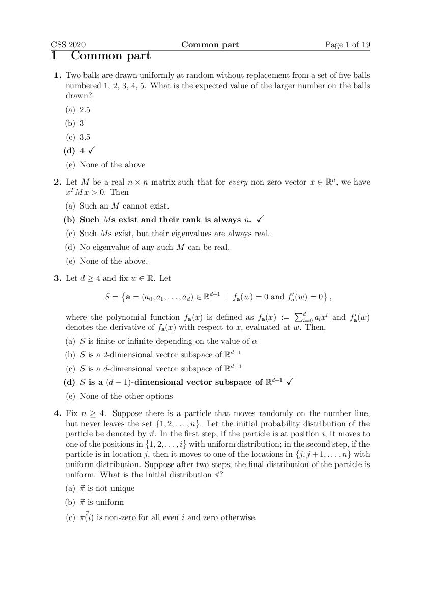 TIFR GS 2020 Question Paper Computer Science - Page 1