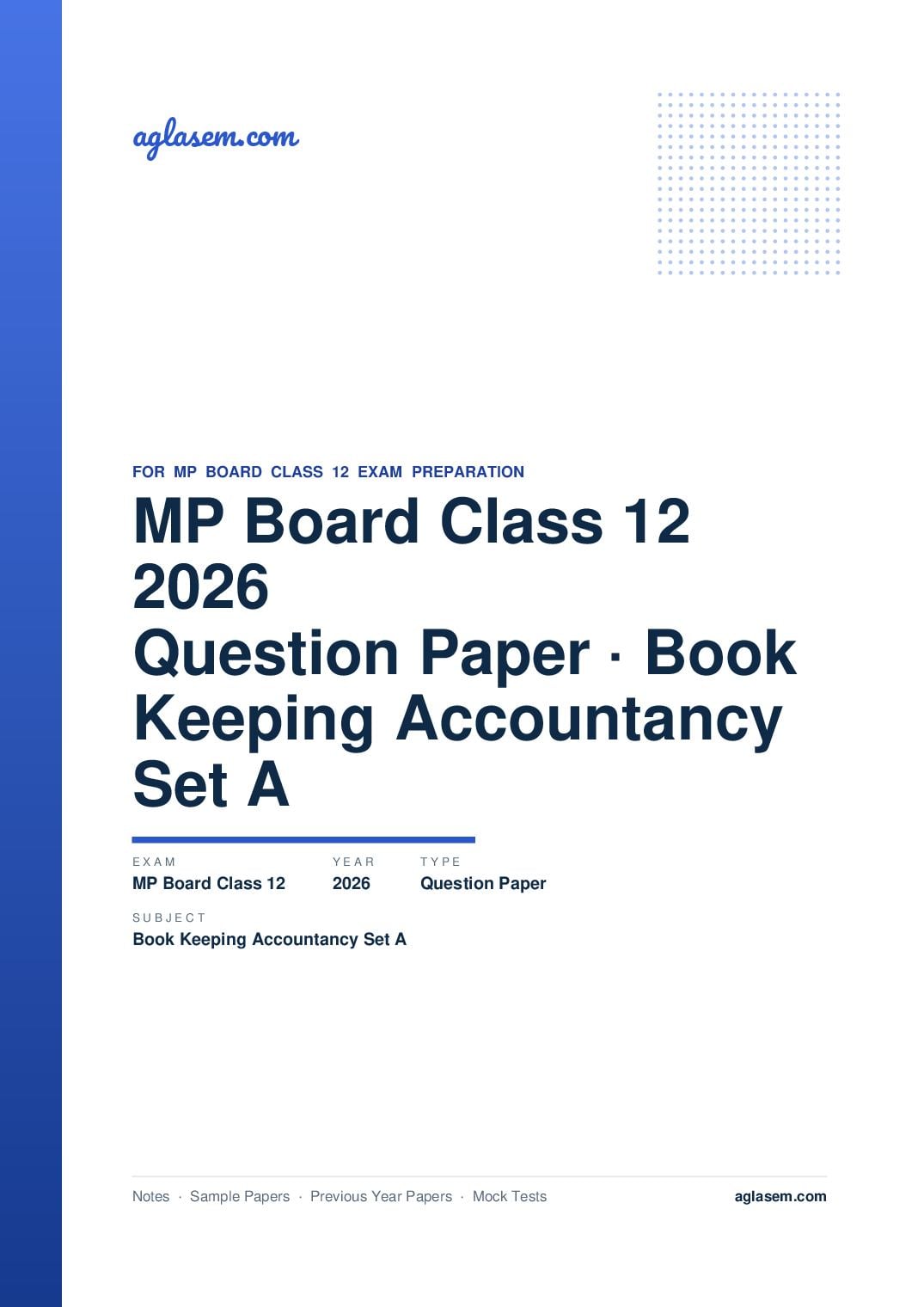 MP Board Class 12 Question Paper 2026 Book Keeping and Accountancy - Page 1 of 16