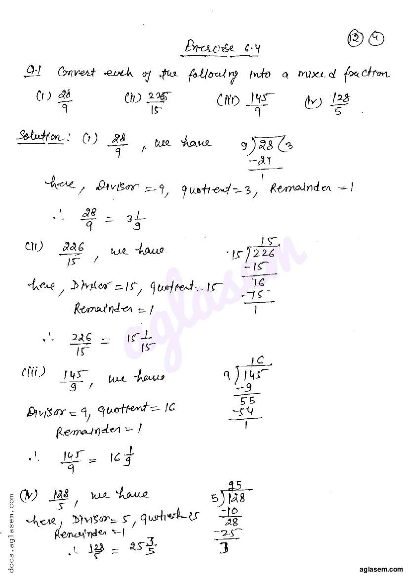 RD Sharma Solutions Class 6 Maths Chapter 6 Fractions Exercise 6.4 - Page 1