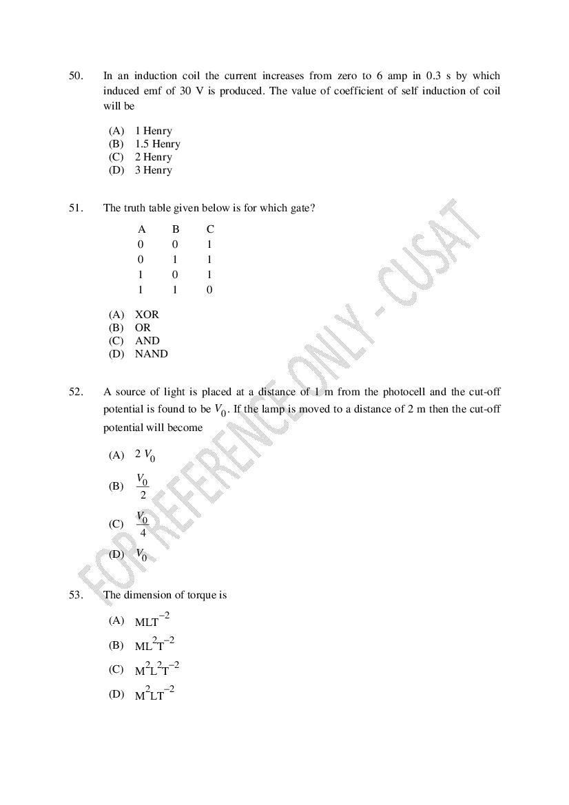 CUSAT CAT 2023 Question Papers PDF (B.Tech Shifts 1 to 5, 35 Papers)