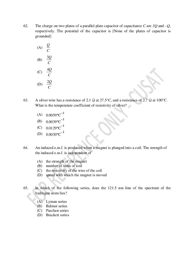 CUSAT CAT 2023 Question Papers PDF (B.Tech Shifts 1 to 5, 35 Papers)