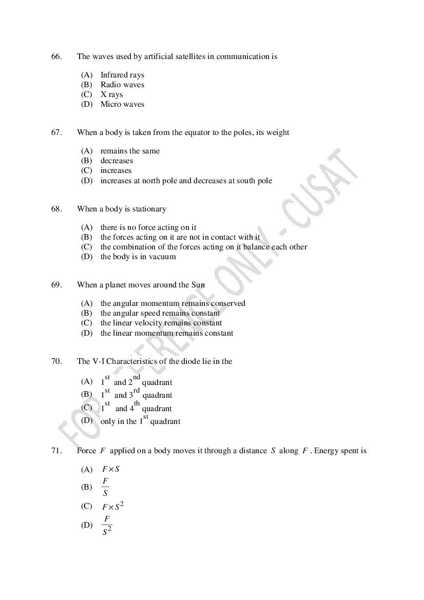 CUSAT CAT 2023 Question Papers PDF (B.Tech Shifts 1 to 5, 35 Papers)
