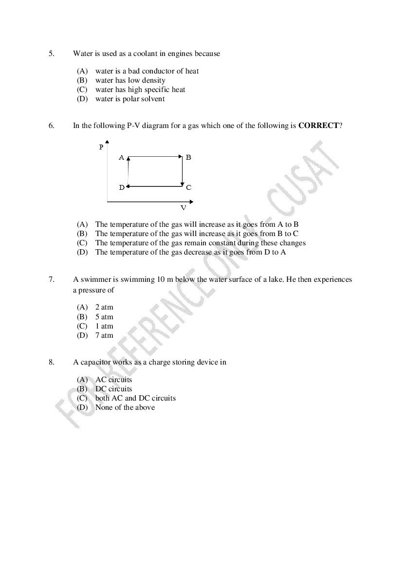 CUSAT CAT 2023 Question Papers PDF (B.Tech Shifts 1 to 5, 35 Papers)