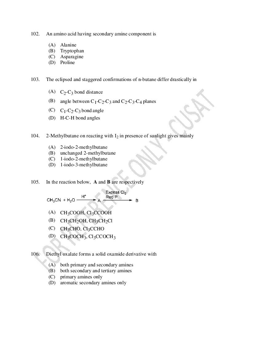 CUSAT CAT 2023 Question Papers PDF (B.Tech Shifts 1 to 5, 35 Papers)
