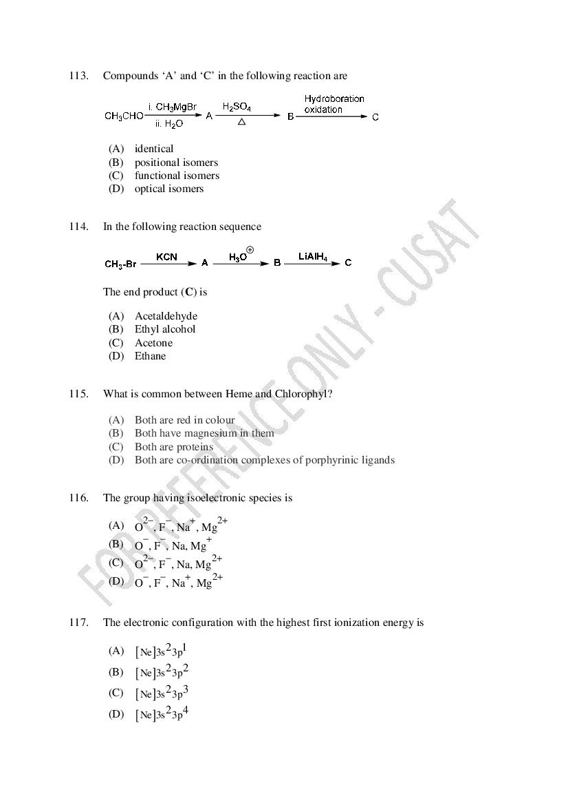CUSAT CAT 2023 Question Papers PDF (B.Tech Shifts 1 to 5, 35 Papers)