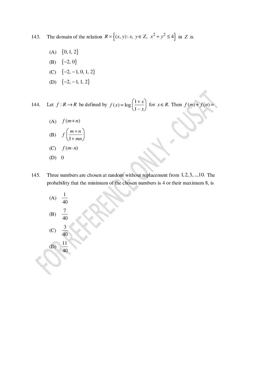 CUSAT CAT 2023 Question Papers PDF (B.Tech Shifts 1 to 5, 35 Papers)