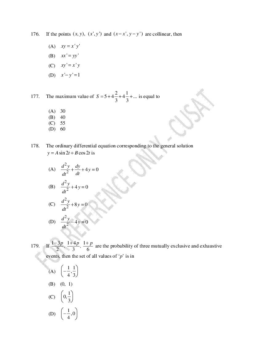 CUSAT CAT 2023 Question Papers PDF (B.Tech Shifts 1 to 5, 35 Papers)