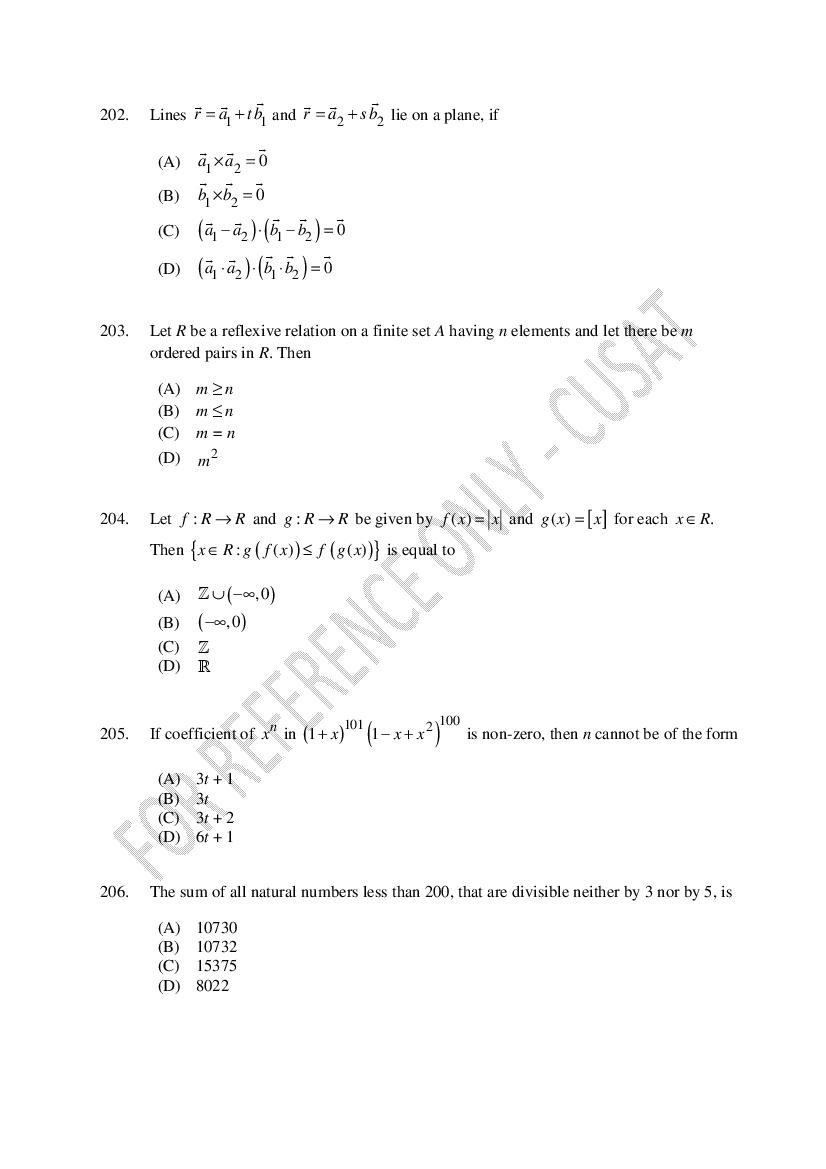 CUSAT CAT 2023 Question Papers PDF (B.Tech Shifts 1 to 5, 35 Papers)