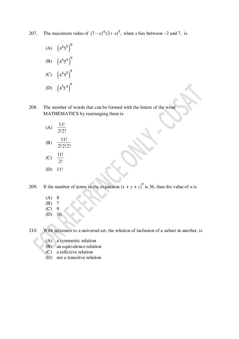 CUSAT CAT 2023 Question Papers PDF (B.Tech Shifts 1 to 5, 35 Papers)