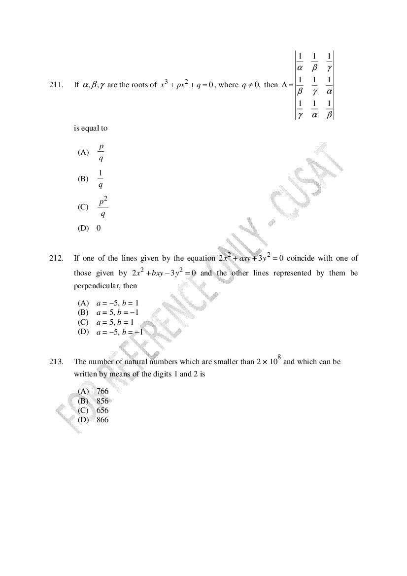 CUSAT CAT 2023 Question Papers PDF (B.Tech Shifts 1 to 5, 35 Papers)