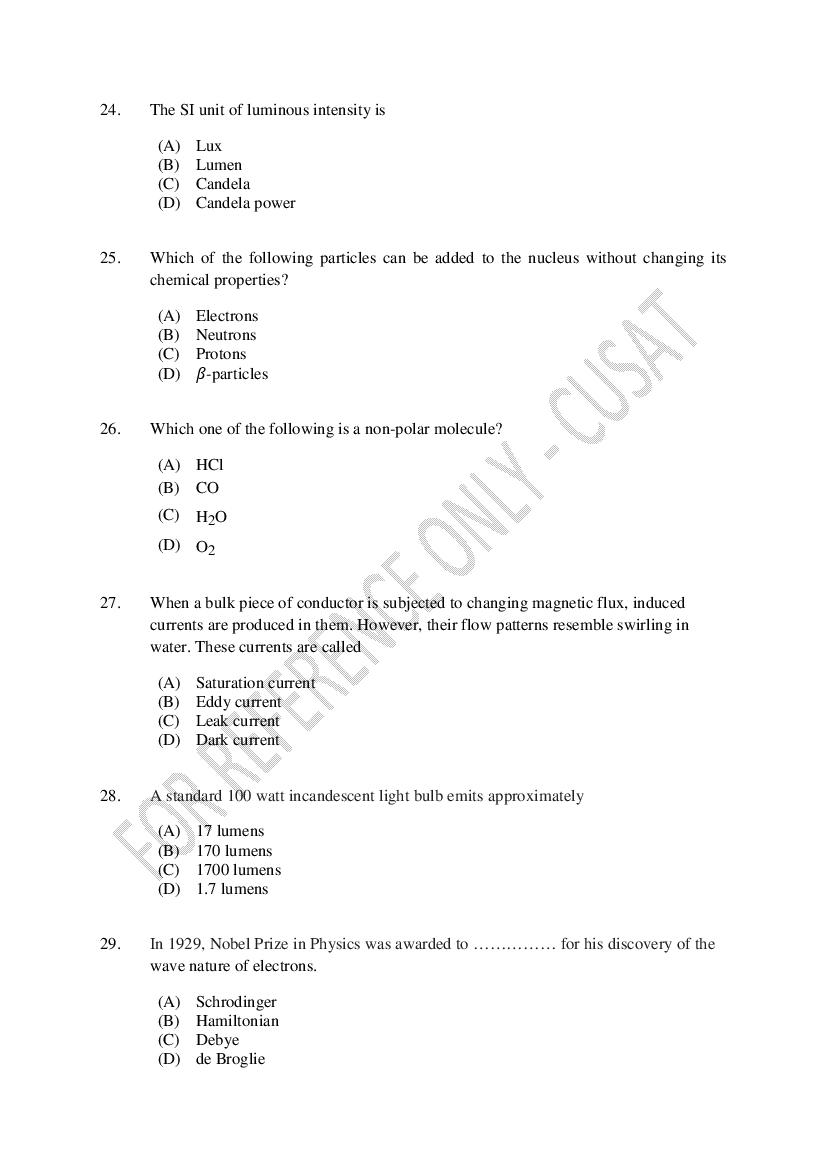 CUSAT CAT 2023 Question Papers PDF (B.Tech Shifts 1 to 5, 35 Papers)