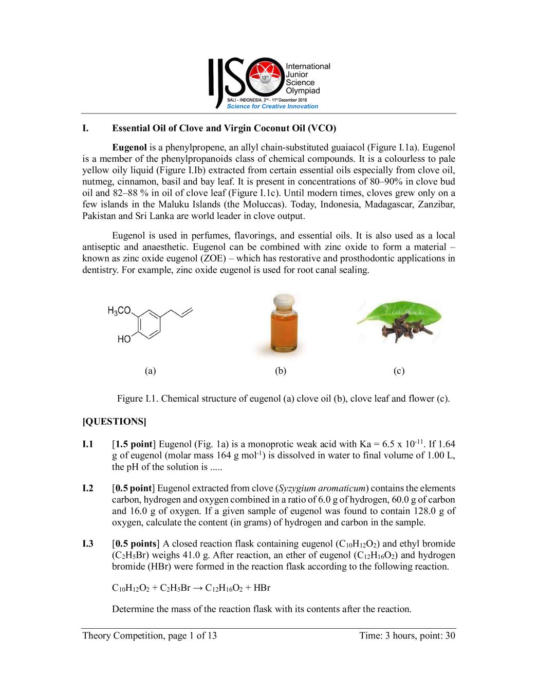 IJSO 2016 THEORY Question Paper, Answer Sheet and Solutions - Page 1